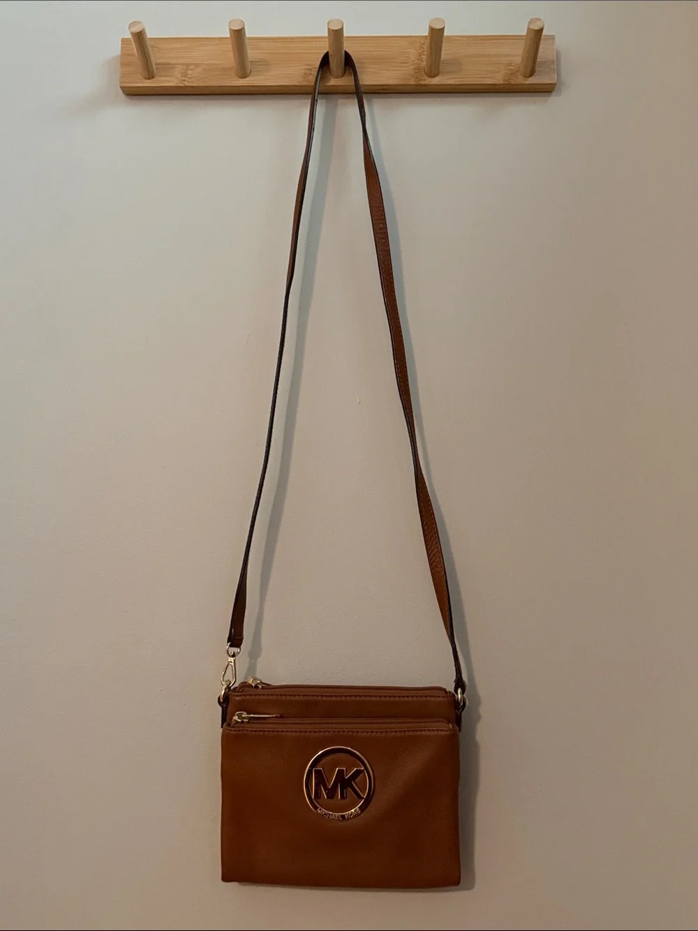Michael Kors Brown Leather Crossbody Wallet Bag with MK Logo